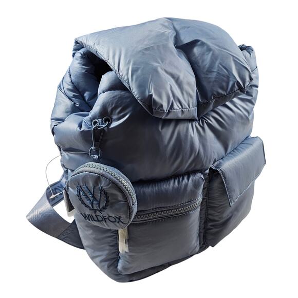 NEW Wildfox Parachute BACKPACK ski board Blue Puffy Nylon HANDBAG Lightweight - Picture 1 of 8